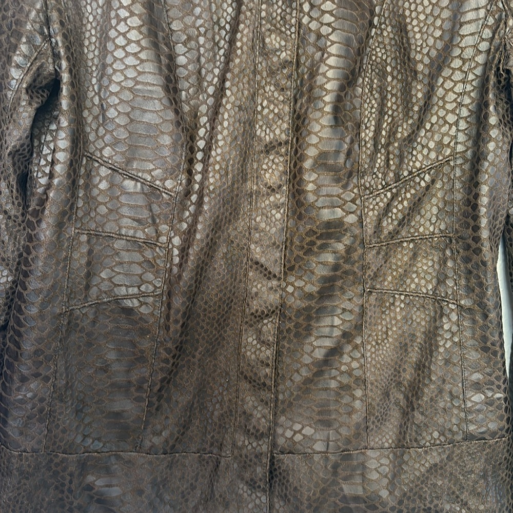 Dana buchman blazer small faux leather snakeskin brown animal print moto style - Picture 6 of 13